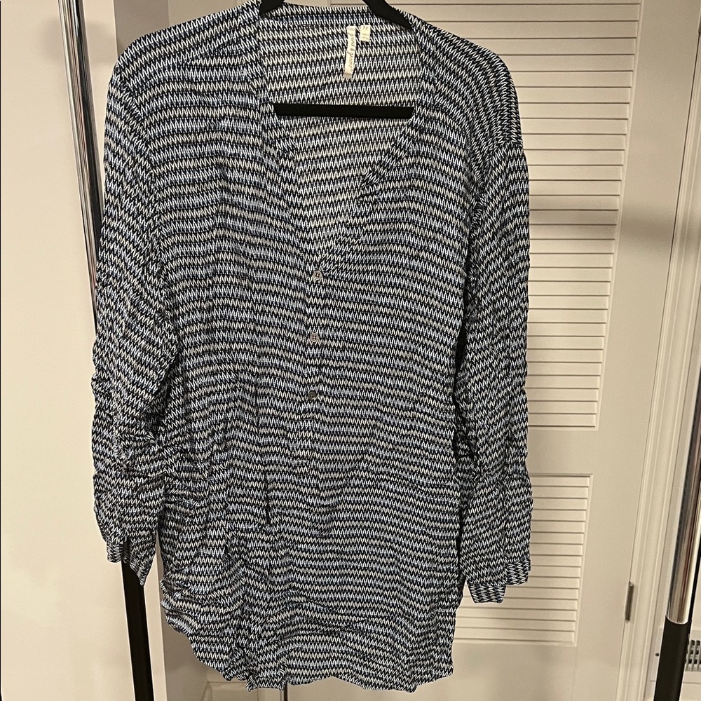 grand & greene Blue and White Chevron Button-Front Tunic